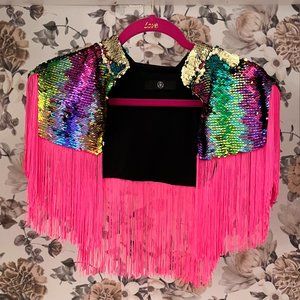 Missguided Double Sided Sequin Cape, with Hot Pink Tassels